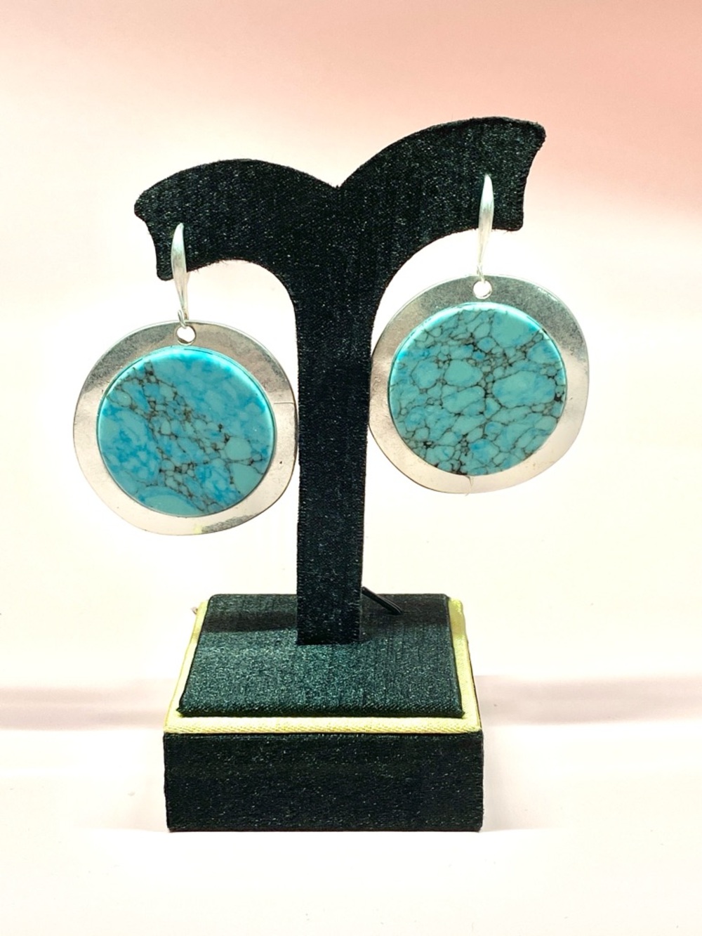 Turquoise Round Silver Drop Earrings, NWOT